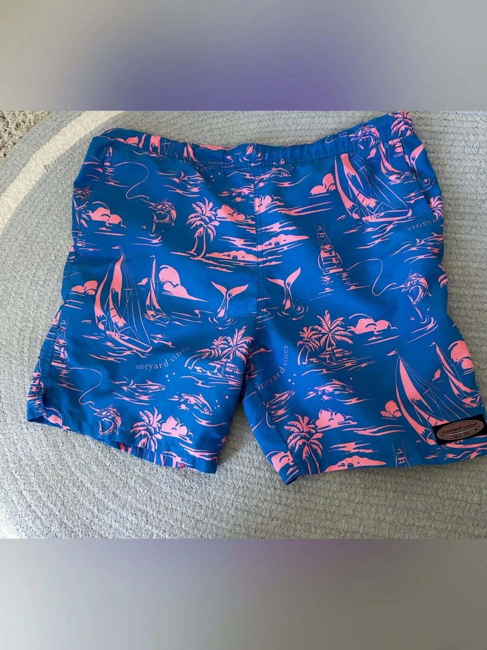 Vineyard Vines size 18 boys XL swimsuit linerless blue with pink boats